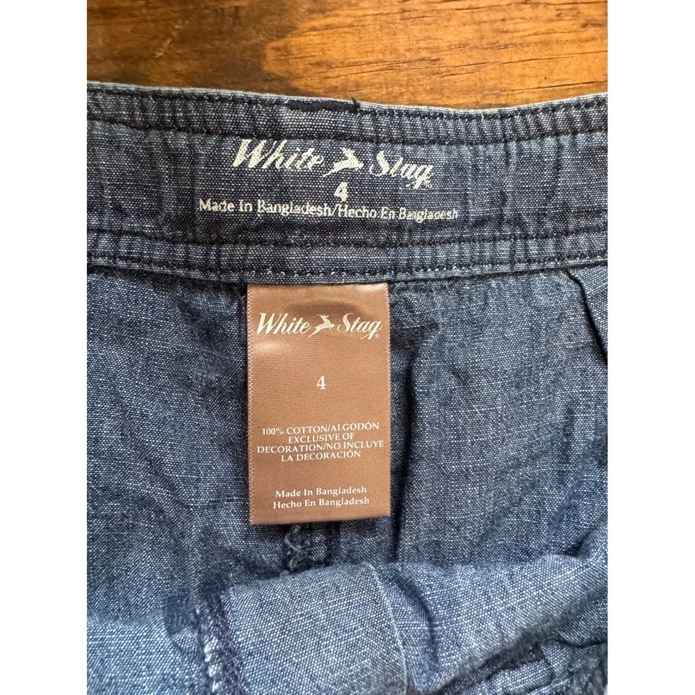 White Stag Chambray Skirt Womens 4‎ Excellent Cotton Drawstring Utility A-Line